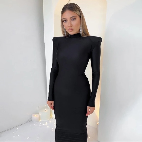 bodycon dress with shoulder pads White main image 1